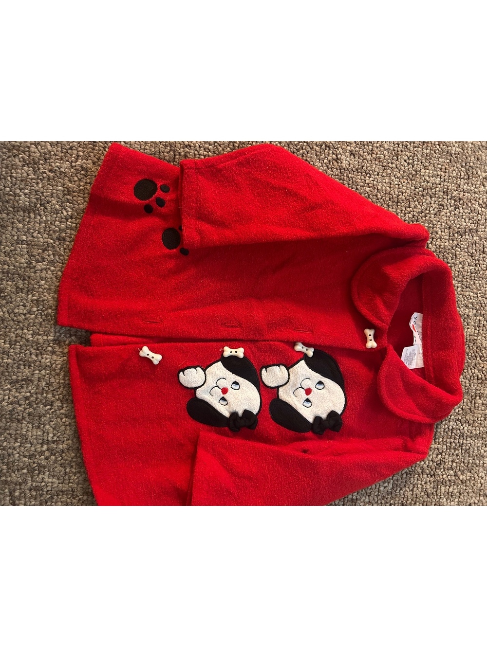 Vintage Young Hearts Red Toddler Coat with Cute Dog Face Embroidery